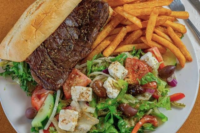 Greek Steak Sandwich.