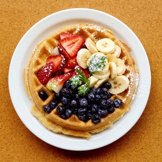 Belgian Waffles with Strawberries, Blueberries and Bananas
